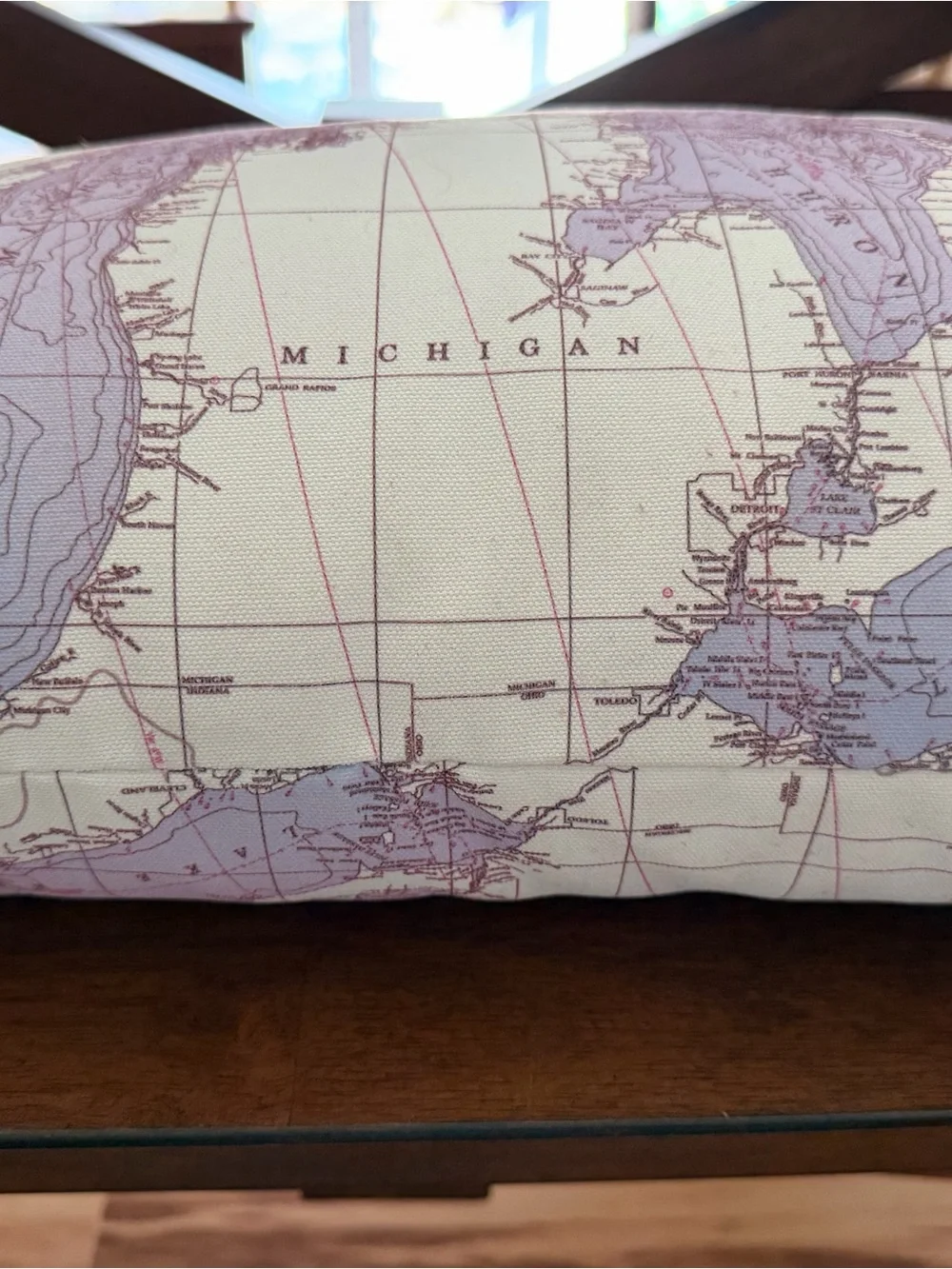 Map Print Decorative Pillow - Pink and Cream